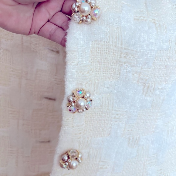 🍭 Worth Tweed Suit Cream w/fringe pearl and jeweled buttons Size 4 - Picture 5 of 9